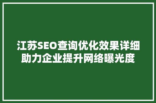 江苏SEO查询优化效果详细助力企业提升网络曝光度