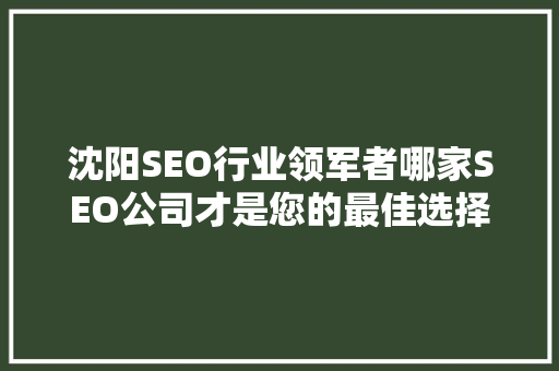 沈阳SEO行业领军者哪家SEO公司才是您的最佳选择