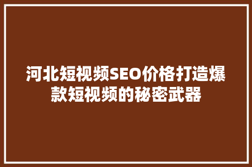 河北短视频SEO价格打造爆款短视频的秘密武器