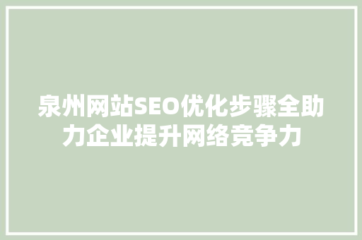 泉州网站SEO优化步骤全助力企业提升网络竞争力