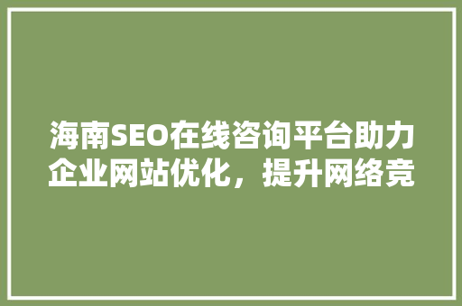 海南SEO在线咨询平台助力企业网站优化，提升网络竞争力