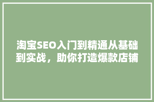 淘宝SEO入门到精通从基础到实战，助你打造爆款店铺