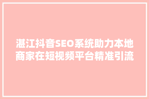 湛江抖音SEO系统助力本地商家在短视频平台精准引流