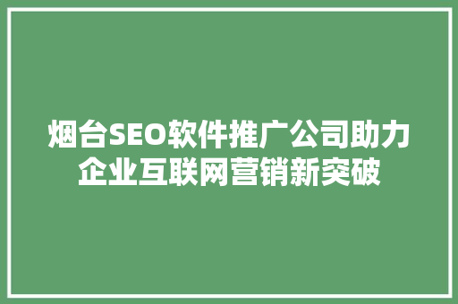 烟台SEO软件推广公司助力企业互联网营销新突破