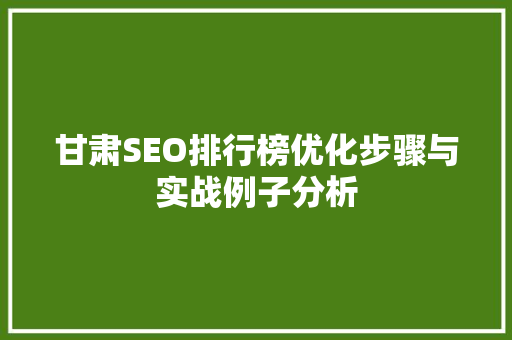 甘肃SEO排行榜优化步骤与实战例子分析