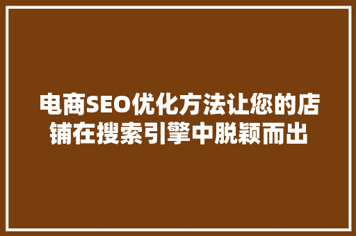 电商SEO优化方法让您的店铺在搜索引擎中脱颖而出