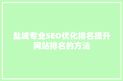 盐城专业SEO优化排名提升网站排名的方法