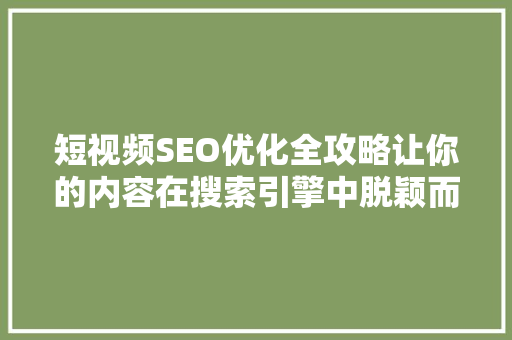 短视频SEO优化全攻略让你的内容在搜索引擎中脱颖而出