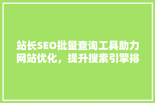 站长SEO批量查询工具助力网站优化，提升搜索引擎排名