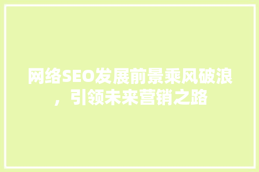 网络SEO发展前景乘风破浪，引领未来营销之路