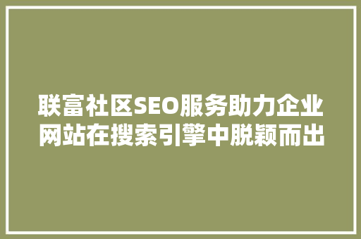 联富社区SEO服务助力企业网站在搜索引擎中脱颖而出