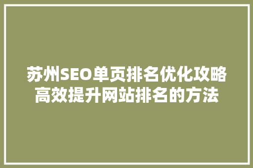 苏州SEO单页排名优化攻略高效提升网站排名的方法