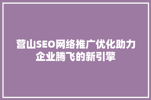 营山SEO网络推广优化助力企业腾飞的新引擎