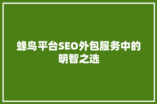 蜂鸟平台SEO外包服务中的明智之选