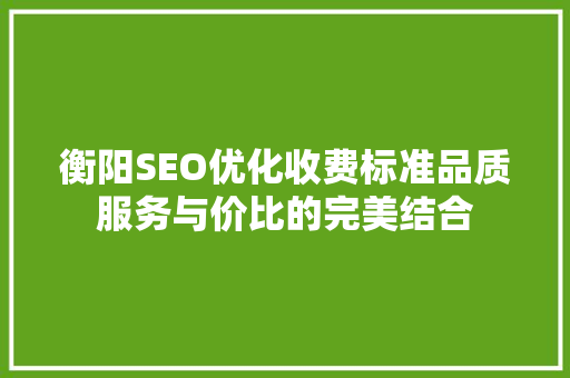 衡阳SEO优化收费标准品质服务与价比的完美结合