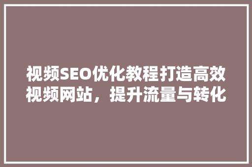 视频SEO优化教程打造高效视频网站，提升流量与转化