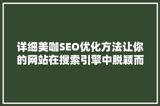 详细美咖SEO优化方法让你的网站在搜索引擎中脱颖而出
