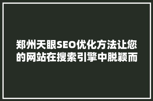 郑州天眼SEO优化方法让您的网站在搜索引擎中脱颖而出