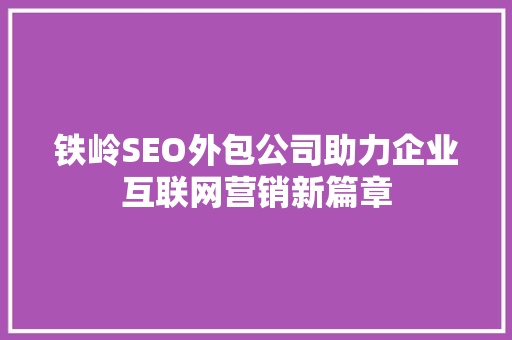 铁岭SEO外包公司助力企业互联网营销新篇章