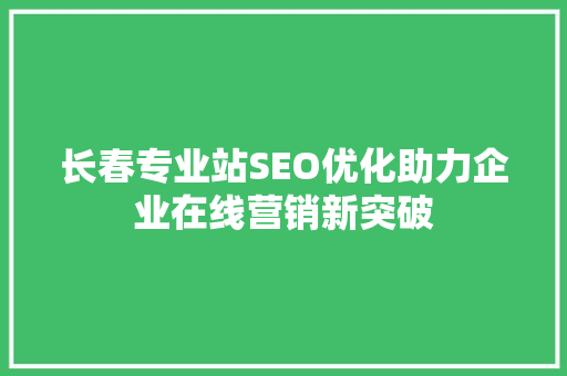 长春专业站SEO优化助力企业在线营销新突破