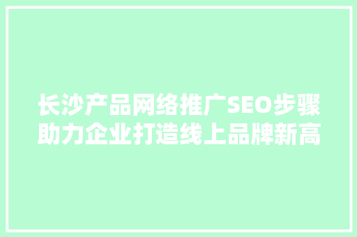 长沙产品网络推广SEO步骤助力企业打造线上品牌新高度