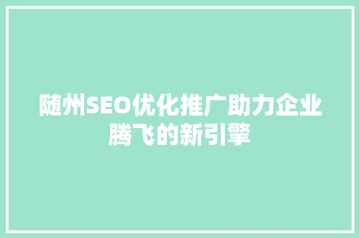 随州SEO优化推广助力企业腾飞的新引擎