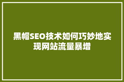 黑帽SEO技术如何巧妙地实现网站流量暴增