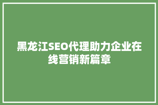 黑龙江SEO代理助力企业在线营销新篇章