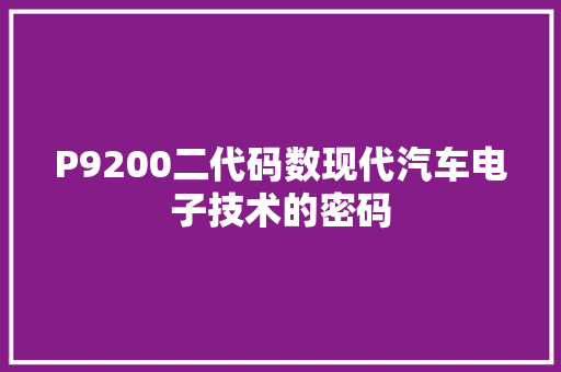 P9200二代码数现代汽车电子技术的密码