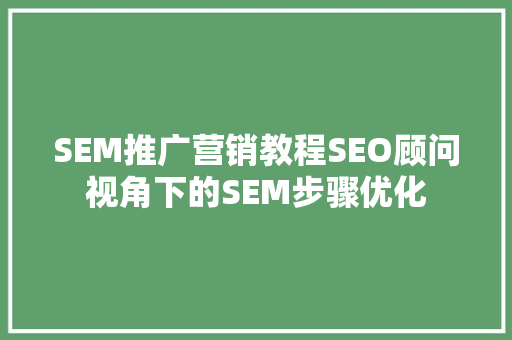SEM推广营销教程SEO顾问视角下的SEM步骤优化