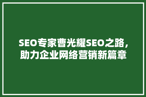 SEO专家曹光耀SEO之路，助力企业网络营销新篇章