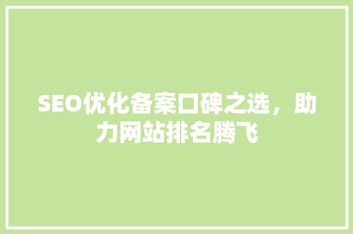 SEO优化备案口碑之选，助力网站排名腾飞