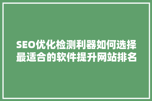 SEO优化检测利器如何选择最适合的软件提升网站排名