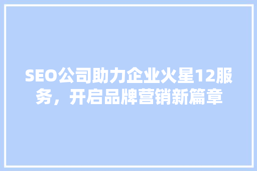 SEO公司助力企业火星12服务，开启品牌营销新篇章