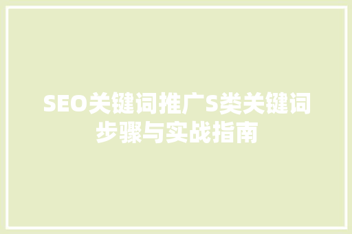 SEO关键词推广S类关键词步骤与实战指南