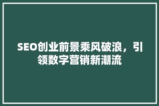 SEO创业前景乘风破浪，引领数字营销新潮流