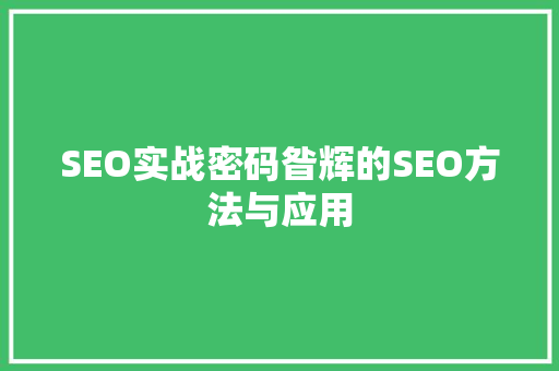 SEO实战密码昝辉的SEO方法与应用