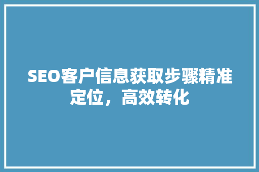 SEO客户信息获取步骤精准定位，高效转化