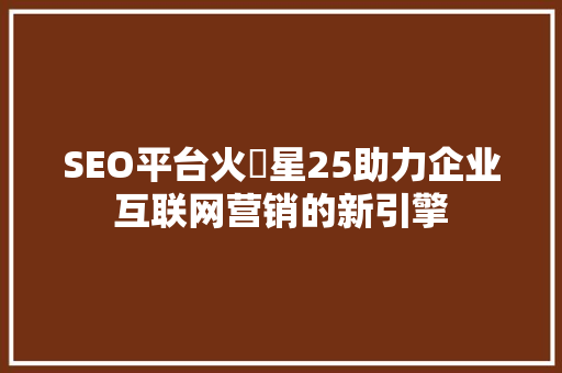 SEO平台火乛星25助力企业互联网营销的新引擎