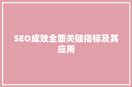 SEO成效全面关键指标及其应用