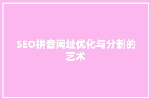 SEO拼音网址优化与分割的艺术