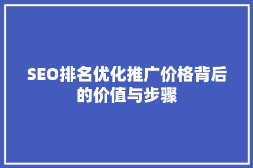SEO排名优化推广价格背后的价值与步骤