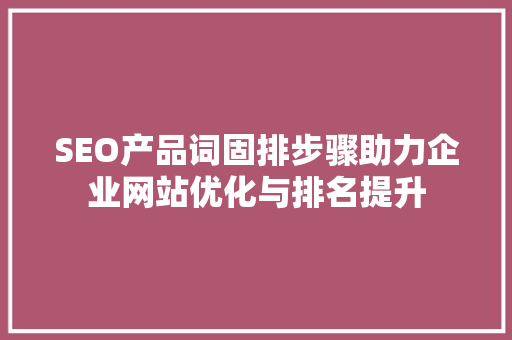 SEO产品词固排步骤助力企业网站优化与排名提升