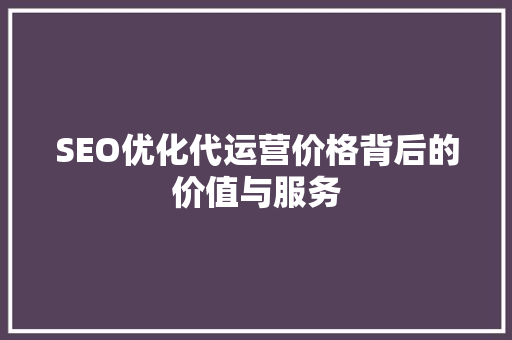 SEO优化代运营价格背后的价值与服务