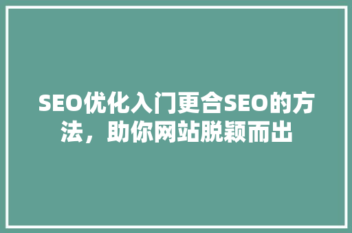 SEO优化入门更合SEO的方法，助你网站脱颖而出