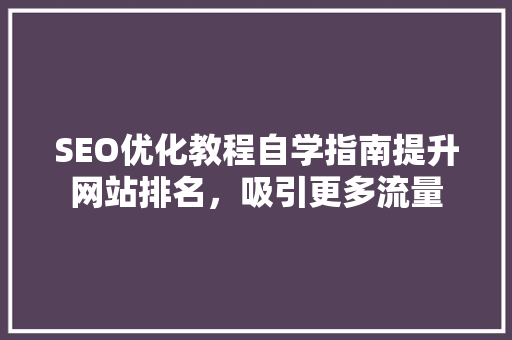 SEO优化教程自学指南提升网站排名，吸引更多流量