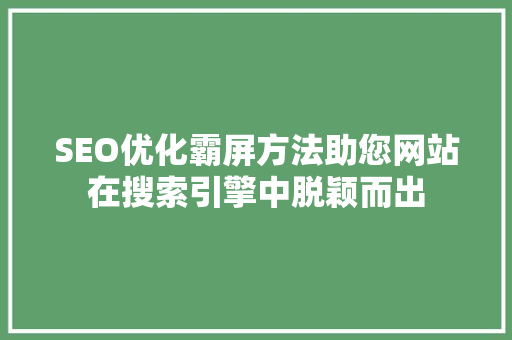 SEO优化霸屏方法助您网站在搜索引擎中脱颖而出