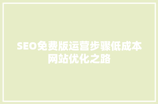 SEO免费版运营步骤低成本网站优化之路