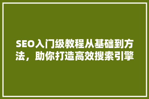 SEO入门级教程从基础到方法，助你打造高效搜索引擎优化步骤