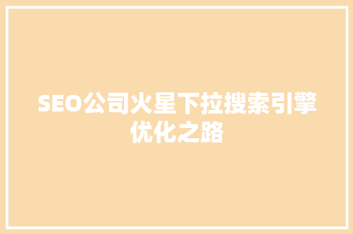 SEO公司火星下拉搜索引擎优化之路